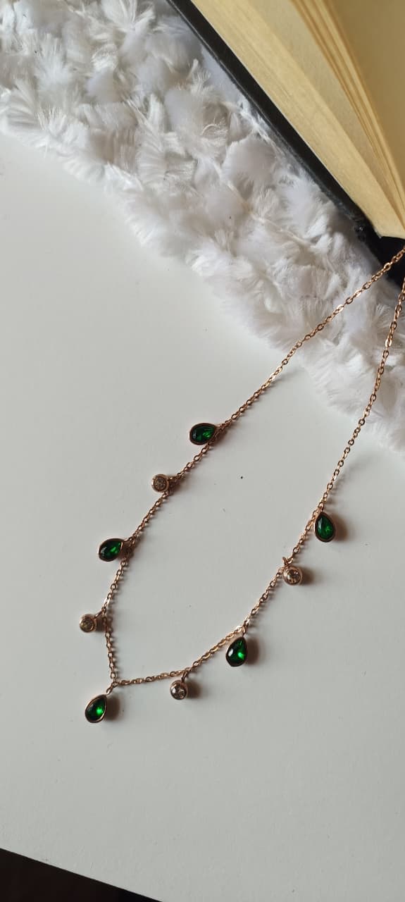 Anti Turnish Drop Stone Charm Necklace