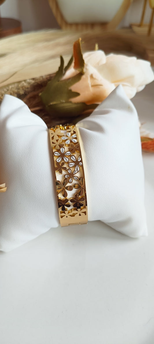 Rhinestone floral bangle