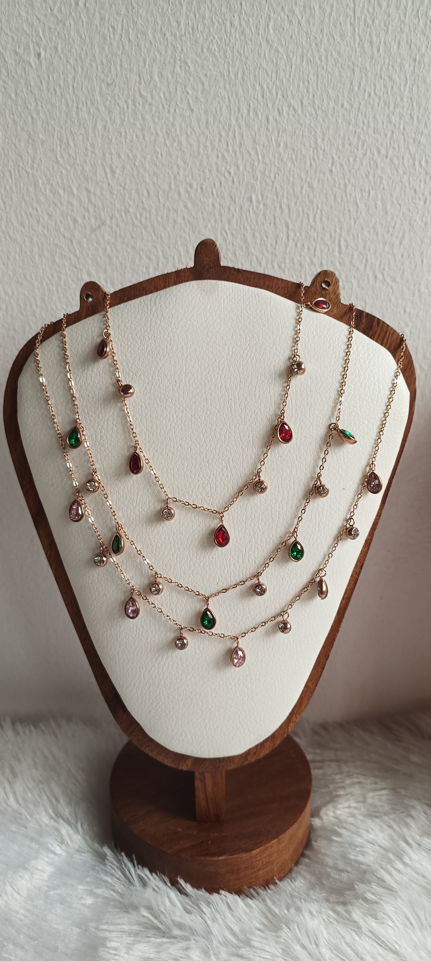 Anti Tarnish Drop Stone Charm Necklace